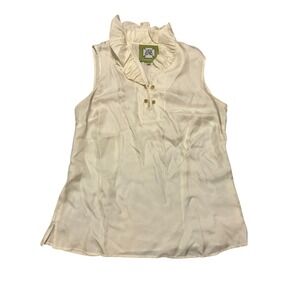 Elizabeth McKay silk cream ivory ruffle sz 6 sleeveless blouse coquette preppy